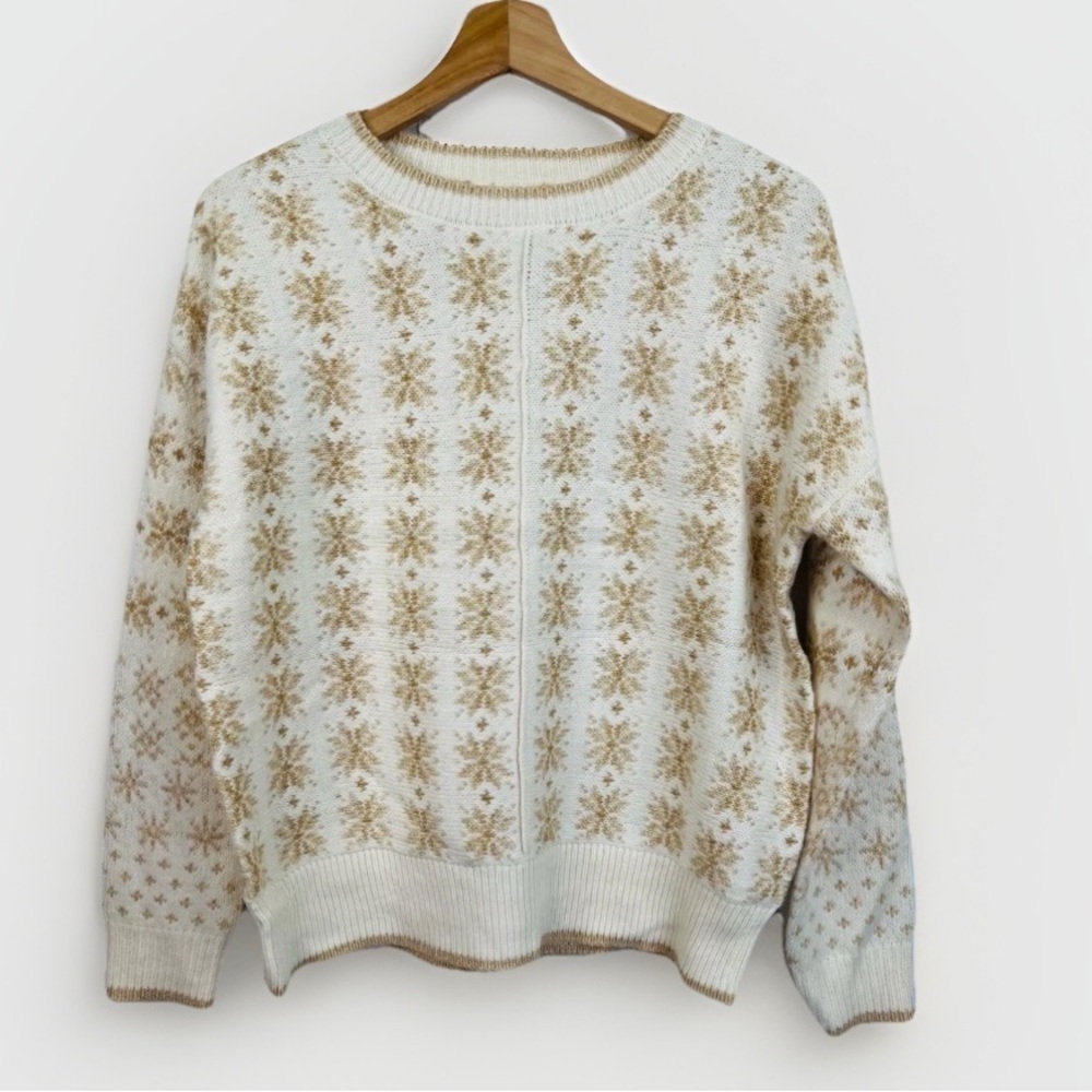 Workshop Republic Clothing Womens Sweater Size S Fair Isle Cream Gold Winter NEW